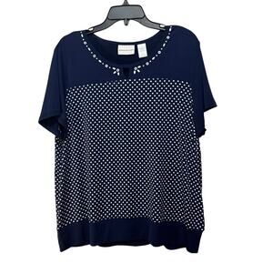 Alfred Dunner‎ Navy short sleeve top with white polka dots. Size L